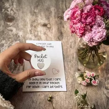 Карманный знак любви в виде сердца с поздравительной открыткой, деревянный маленький знак в виде сердца, украшение