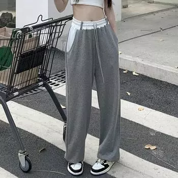 Карманы на шнурке, эластичная талия, широкие штанины, глубокая промежность, высокая талия, мягкая свободная повязка на щиколотке, женские осенне-весенние виды спорта M серый