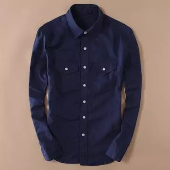 Карманы Весна Дышащий Slim Fit Мужские Хлопок Льняные Рубашки Длинный Рукав Мягкий Материал Белый Повседневный Asian M белый