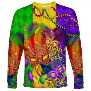 Карнавальная графическая маска Марди Гра, модная дизайнерская повседневная мужская футболка с 3D-принтом, футболка с длинным рукавом и круглым вырезом, одежда на весну и осень S
