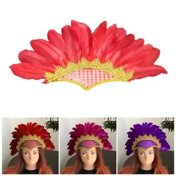 Карнавальная индийская шляпа вождя, аксессуары для волос, вечерние, сверхлегкие, сверкающие, украшенные, роскошный головной убор, головной убор с цветными перьями красный