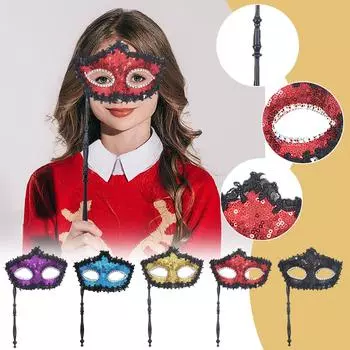 Карнавальная маска-держатель Полумаска Маскарадная маска для лица One Size