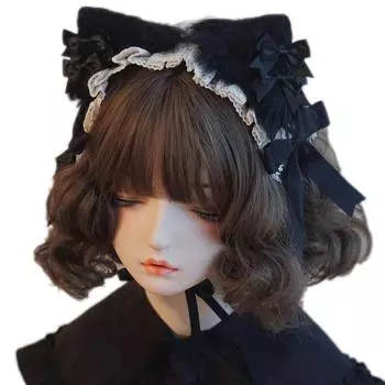 Карнавальная вечеринка, женская повязка для фотосъемки, плиссированная кружевная повязка на голову в форме кошачьих ушей, милый обруч для волос для взрослых и подростков 3