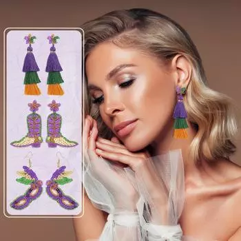 Карнавальные сапоги-маски Серьги-гвоздики ручной работы с кисточками из бисера One Size