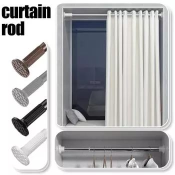 Карниз для штор TENSION, удлиненный карниз для штор без сверления для окна или ванной комнаты, патио, регулируемый пружинный карниз для душевой шторы, простой в установке One Size чёрный