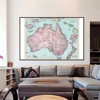 Карта Австралии и Новой Зеландии, английская версия, образовательные плакаты и принты, настенная картина для декора гостиной, без рамки A2-59*42cm