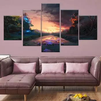 Карта Dota 2 без рамки, 5 шт., настенное искусство, печать на холсте, постеры, картины, картина маслом для гостиной, домашний декор, фотографии 20x35 20x45 20x55cm