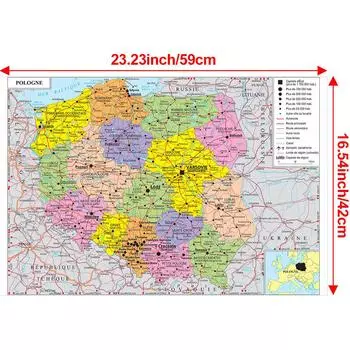 Карта французской серии - административная карта Польши, настенный декор, подарок, туристический/образовательный инструмент, для гостиной, ванной комнаты, домашнего офиса 59*42cm
