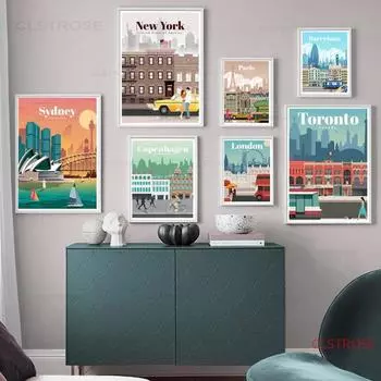 Карта города Плакат Лондон Нью-Йорк Париж Испания Скандинавское настенное искусство Холст Картина Настенные картины Для гостиной Украшение дома Без рамки 21*30cm No Frame