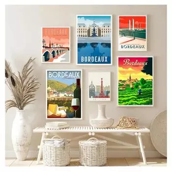 Карта Холст Картины Винтажные постеры Настенный постер Крафт-бумага Покрытые художественные принты Домашний декор Подарок Бордо Франция Винная страна Путешествие 21x30cm No Framed