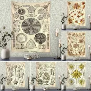 Карта идентификации подводных насекомых, настенный гобелен в богемном стиле, психоделическое колдовство, искусство, загадочный домашний декор 95x70cm