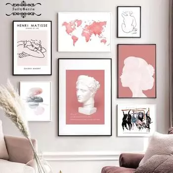 Карта мира, абстрактная женская скульптура, настенная живопись на холсте, плакаты на скандинавскую тему и принты, картинки для гостиной, украшения дома 21*30cm