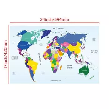 Карта мира Арт Плакат Винтажное настенное искусство Фон Ткань Главная Гостиная Настенный декор Подарок Школа Путешествия/Учебные принадлежности 24*17inch (59*42cm)