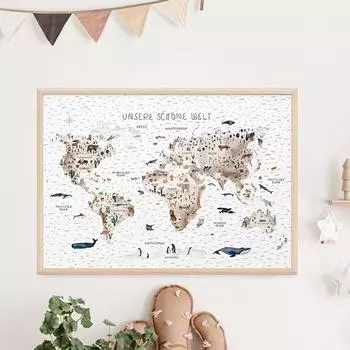 Карта мира, холст, картина с животными, образовательные настенные художественные постеры на скандинавскую тему и принты, фотографии для мальчиков, детская комната, украшение для дома 21x30cm No Framed белый