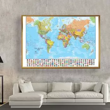 Карта мира на английском языке. Картина на нетканом материале. Настенное искусство. Плакат. Офис. Домашний декор. Школьные принадлежности для путешествий. 59*42cm