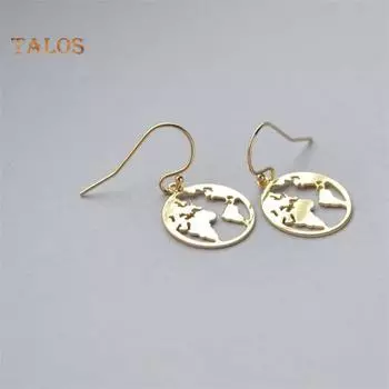 Карта мира Полая Земля Висячие серьги-крючки Ювелирные изделия Рождественский подарок Серьги золотистый