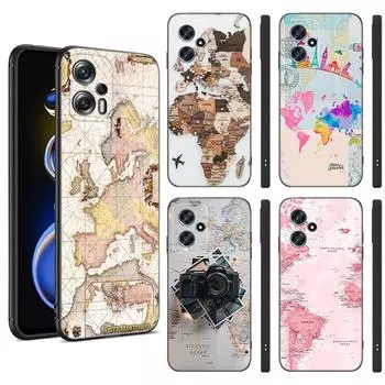 Карта мира путешествия черный силиконовый чехол для телефона Xiaomi POCO X3 X4 NFC F3 F4 GT F5 M3 M4 M6 X5 X6 Pro 5G C55 C65 M5 POCO F3
