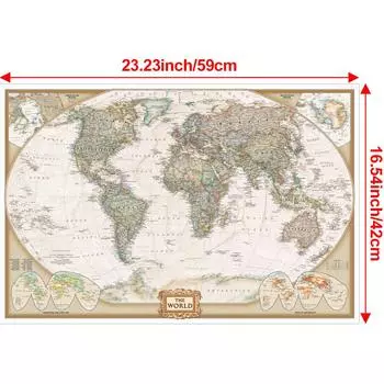 Карта мира - страны с городами, большие постеры, настенные принты, домашний офис, художественный декор, подвесная картина без рамы, дорожные принадлежности A2-59*42cm