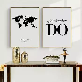 Карта мира в скандинавском стиле, холст, картина, настенный художественный постер и принт, настенные панно для гостиной, декоративная картина, домашний декор 21x30cm No Framed
