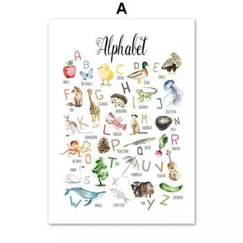 Карта мира животных, скандинавские постеры и принты, рыба, динозавр, художественная картина на холсте, алфавит, цифры, настенные панно, детская комната, детский декор, без рамки 21*30cm
