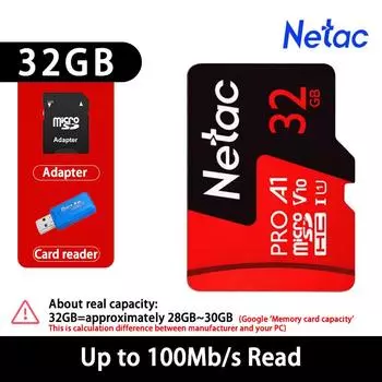 Карта памяти Netac Micro SD объемом 128 ГБ, 32 ГБ, 64 ГБ, 256 ГБ, TF-карта объемом 512 ГБ, высокоскоростная, до 100 МБ/с, карта памяти A1 U3 V30 C10 SDXC для камеры, дронов, игровой консоли, GoPro 32GB