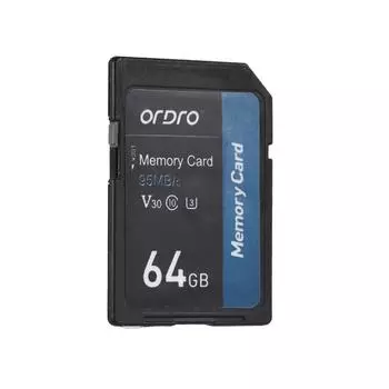 Карта памяти ORDRO 64 ГБ V30, SD-карта класса 10, 95 МБ/с, высокая скорость для цифровых видеокамер, видеокамер чёрный