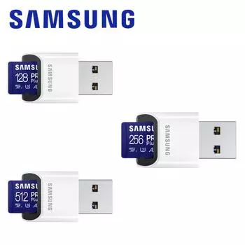 Карта памяти Samsung PRO Plus MicroSDXC + USB-адаптер U3, V30, A2, класс 10, чтение 180 МБ/с, запись 130 МБ/с