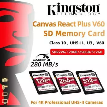 Карта памяти SD Kingston 256 ГБ До 280 МБ/с U3 V60 SDXC 128 ГБ/512 ГБ Full 4K Ultra HD Professional UHS-II Максимальная скорость Кинокамеры SD Карта SDR2V6 128GB280/100MB/s R/W