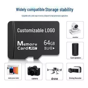 Карта памяти совместимая с камерой видеонаблюдения, игровой консолью, радио, гарнитурой Bluetooth, мобильным телефоном и видеорегистратором для вождения на 128 ГБ 128MB чёрный