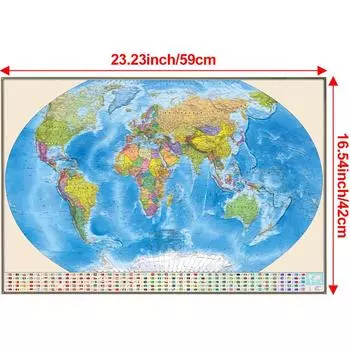Карта России-Карта мира-Политическое распределение-с флагом,Художественные принты,постеры,дорожные принадлежности,для класса,домашний декор 59*42cm