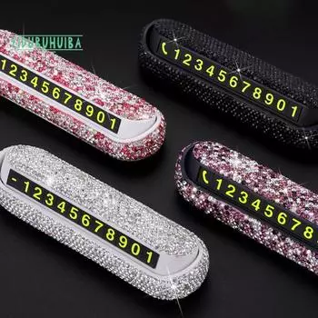 Карта с номером телефона Компактная скрытая номерная карта со стразами Внутренние детали Автомобильные аксессуары чёрный