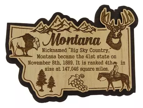 Карта штата Монтана США Деревянный Магнит Сувенир Магнит на Холодильник Подарок 4 x 3.5 коричневый