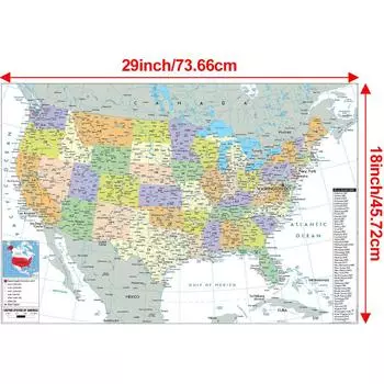 Карта Соединенных Штатов - Административная карта, для классной комнаты, студенческой комнаты и дома, образовательного настенного искусства, туристических принадлежностей 18*29inch/45.72*73.66cm