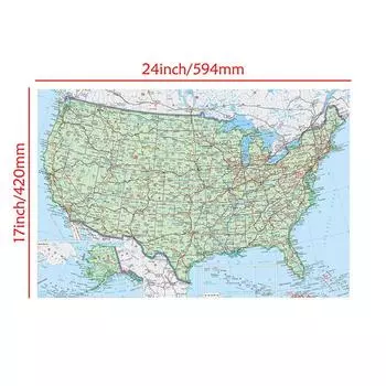 Карта Соединенных Штатов (Китайский язык),Настенный фон для учебы, географический, туристический/образовательный инструмент 59*42cm(Canvas)
