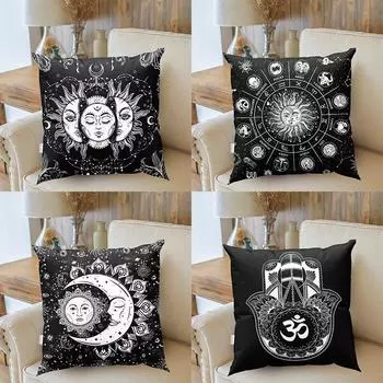 Карта Таро Солнце Луна Звезды черно-белая наволочка с принтом Мандалы Тайна Гадание украшения Диван Домашний декор Чехлы для подушек 40x40cm