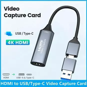 Карта видеозахвата USB 3.0 Адаптер USB Type C - HDMI, кабель-конвертер USB Type C - 4K HDTV для ПК, ноутбука, Plug & Play