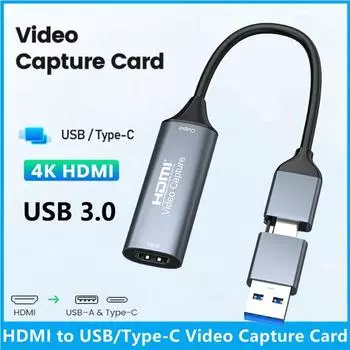 Карта видеозахвата USB 3.0 Адаптер USB Type C - HDMI, кабель-конвертер USB Type C - 4K HDTV для ПК, ноутбука, Plug & Play USB 2.0