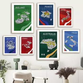 Карта всемирно известных стран петух Wallaby настенная живопись на холсте плакаты на скандинавскую тему и принты настенные панно для декора гостиной 21cm30cm NoFrame