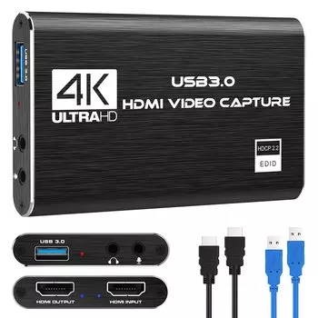 Карта захвата аудио и видео 4K, устройство видеозахвата USB 3.0 HDMI, Full HD 1080P, для записи игр, потоковой передачи в реальном времени