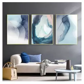 Картина абстрактная акварель текстура линии художественный плакат печать настенная картина для декора гостиной скандинавское синее облако настенное искусство холст 21cm30cm NoFrame
