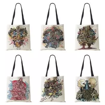 Картина Абстрактная Холст Сумка Женщины Печати Harajuku Повседневная Сумка Для Покупок Многоразовая Путешествия Школьники Книга Сумка