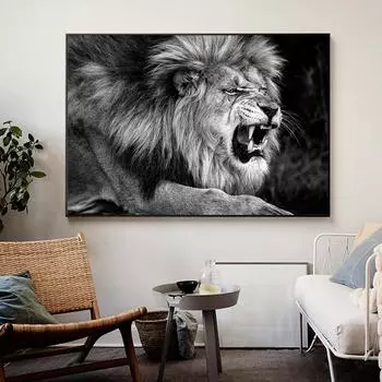 Картина «Африканский свирепый лев Каванс» с изображением острых зубов, плакат и принты, настенная художественная картина для гостиной, домашний декор, Куадрос 21x30cm No Frame
