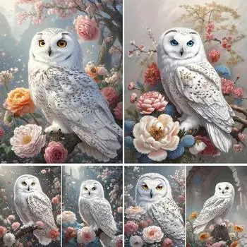 Картина «Белая сова и цветы», полная дрель, 5D алмазная живопись, мозаика, вышивка «сделай сам», вышивка крестом для украшения дома J3598 square 40x30cm белый