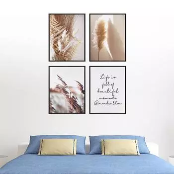 Картина бежевый тростник сушеные цветы растения скандинавские постеры и принты пейзаж настенные картины для декора гостиной C