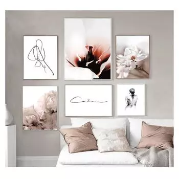 Картина ботанический цветочный плакат на скандинавскую тему с абстрактным принтом, настенная картина, современный домашний декор, скандинавский цветок, растение, холст 21cm30cm NoFrame