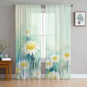Картина Цветок Маргаритка Оконная Обработка Тюль Современные Прозрачные Шторы для Кухни Гостиной Спальни Шторы Украшения W135 x H114cm