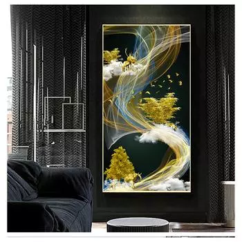 Картина «Дерево в облаке» Большой плакат с принтом Золотая настенная картина F Гостиная 4-47 Холст Абстрактная золотая линия Олень 20cm40cm NoFrame
