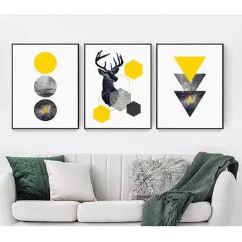 Картина для гостиной без рамки в скандинавском стиле с геометрическим звездным абстрактным оленем, настенная живопись с принтом, картина на холсте 21cm30cm NoFrame