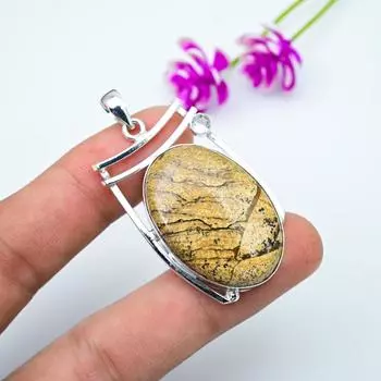 Картина Джаспер, Белый топаз Подвеска, Ювелирные изделия из цельного серебра 925 пробы, Подвеска с драгоценным камнем, Подарок для нее, Изящные украшения ручной работы