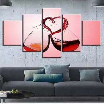 Картина HD Печать Современные 5 Шт. Красное Вино Сердце Домашнее Модульное Украшение Плакаты Стены Искусства Холст Рамка Модульная Картина Для Подарка Без Рамки 20x35cm*2 20x45cm*2 20x55cm*1